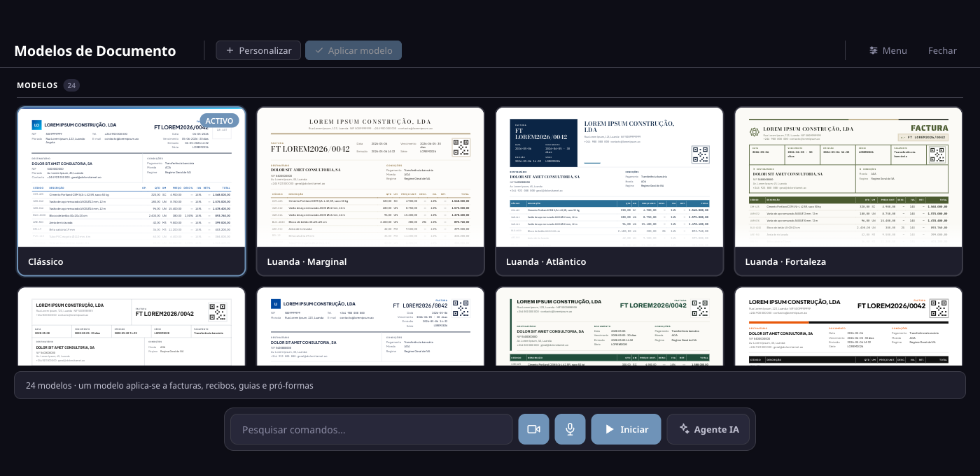 Galeria de modelos de documento na WanvidFact AI